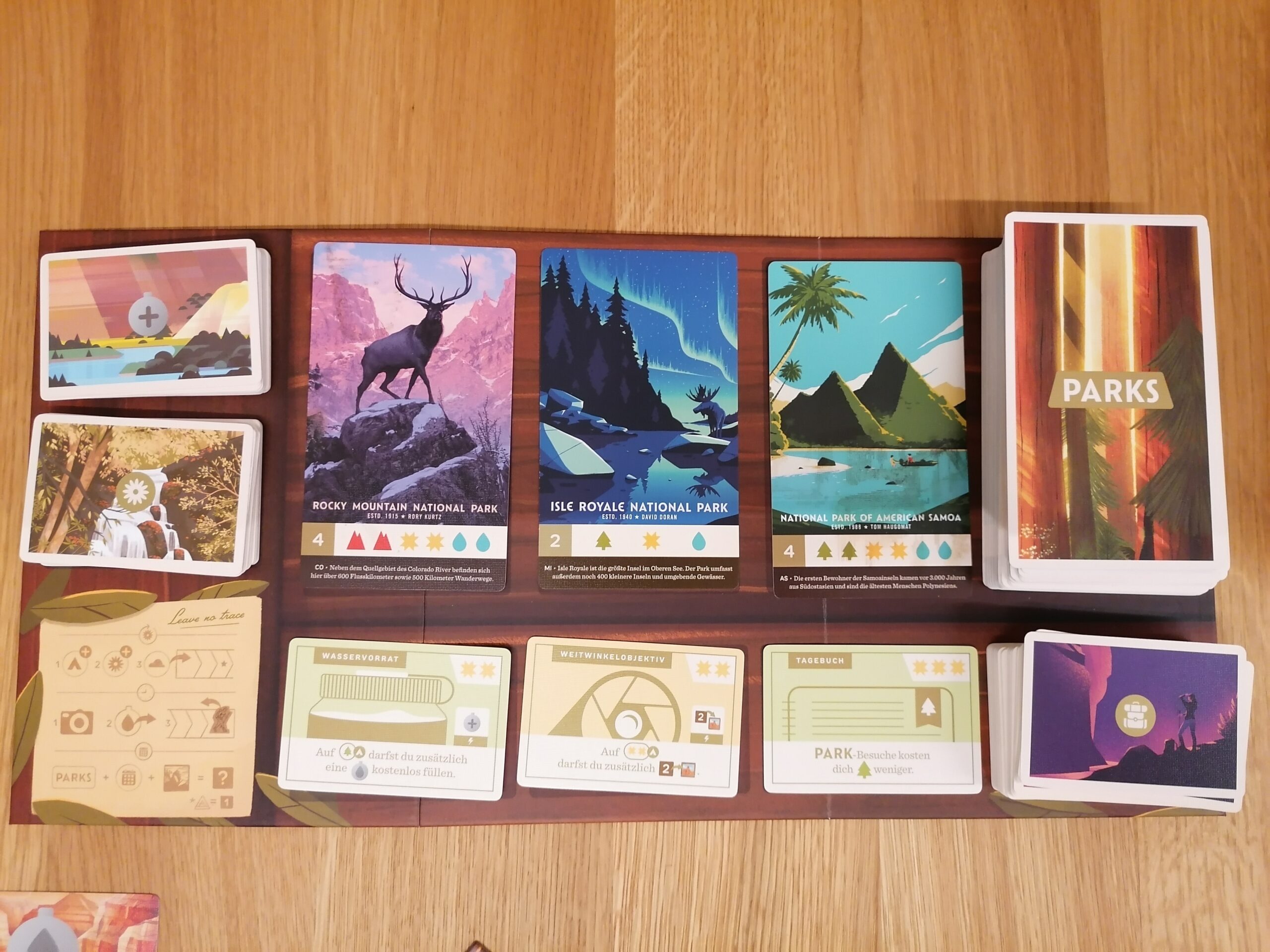 Parks - Kartenauslage mit Nationalparkkarten, Ausrüstungskarten, Jahreszeiten und Feldflaschenkarten